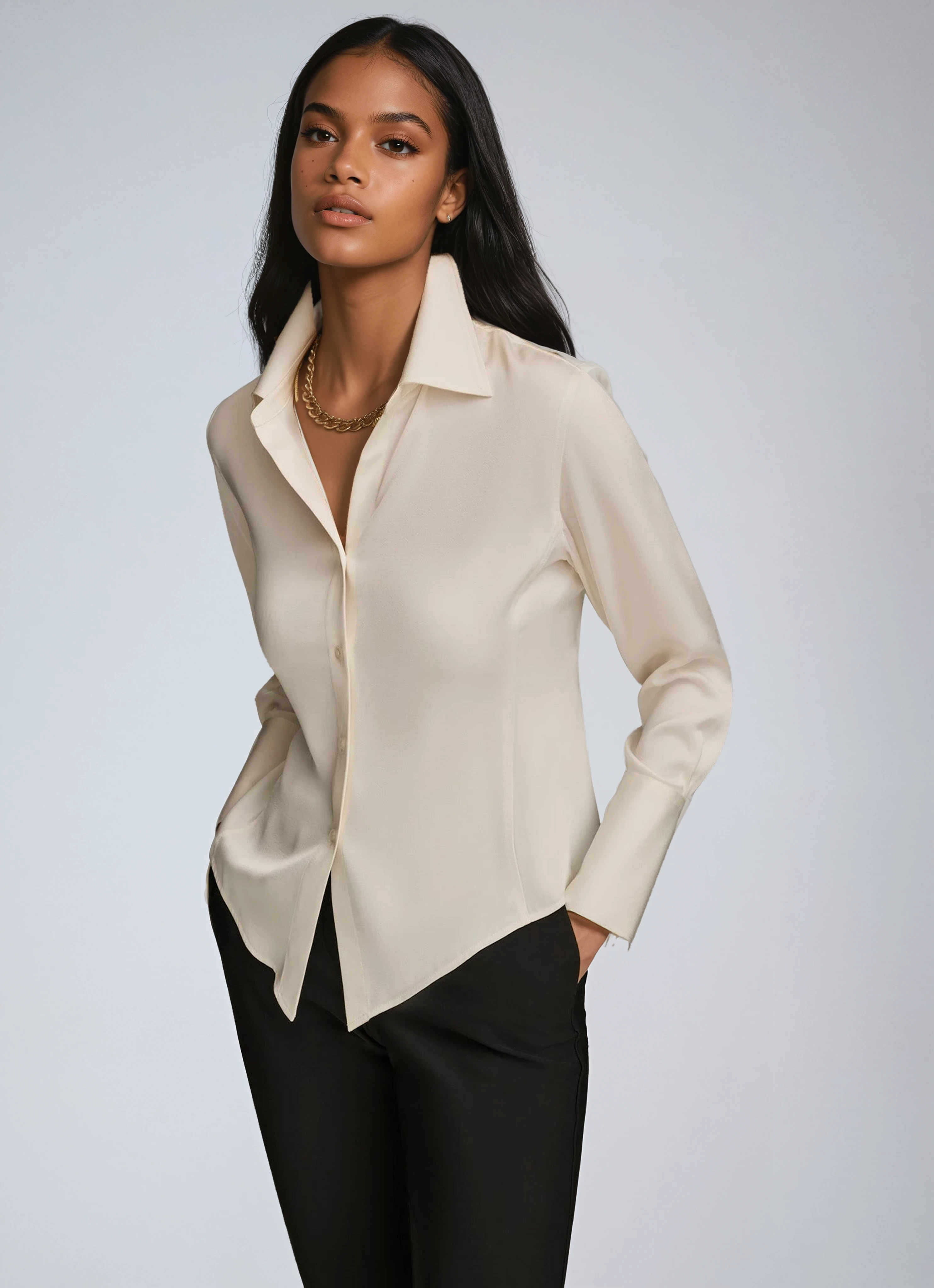 WHITE COLLARED BUTTON DOWN BLOUSE