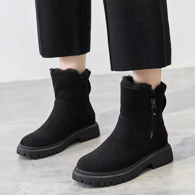 ANKLE BOOTS | WARM FUR LINED WINTER BOOTIES WITH ZIPPER