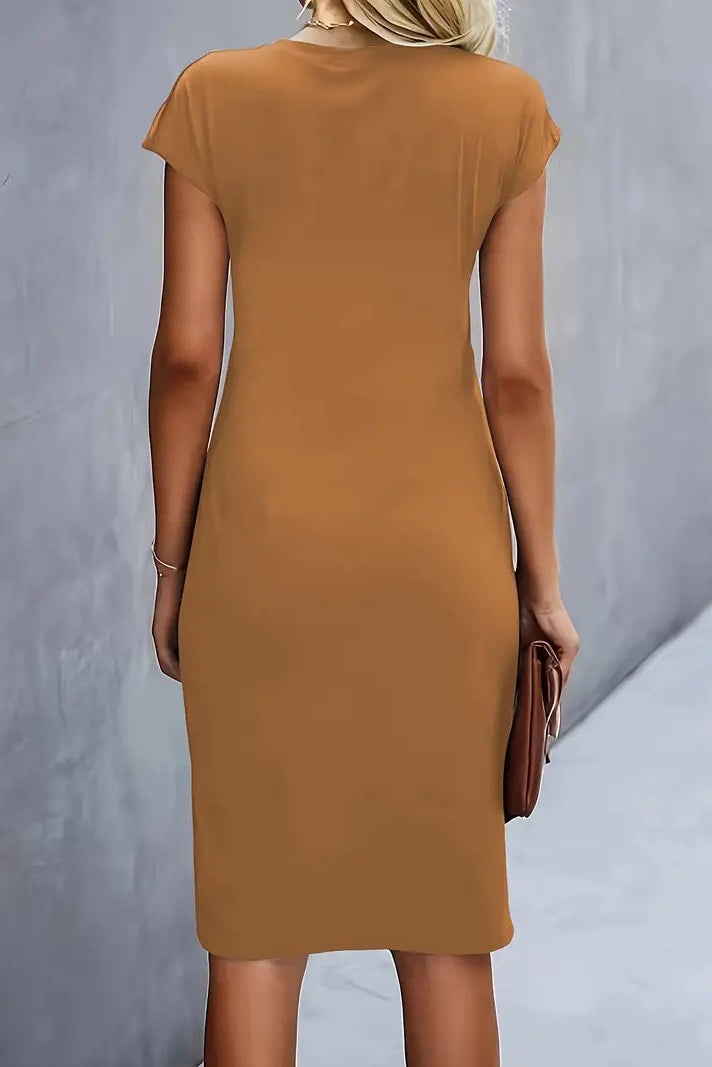 WOMEN’S PROM DRESS | RUCHED MIDI EVENING OUTFIT