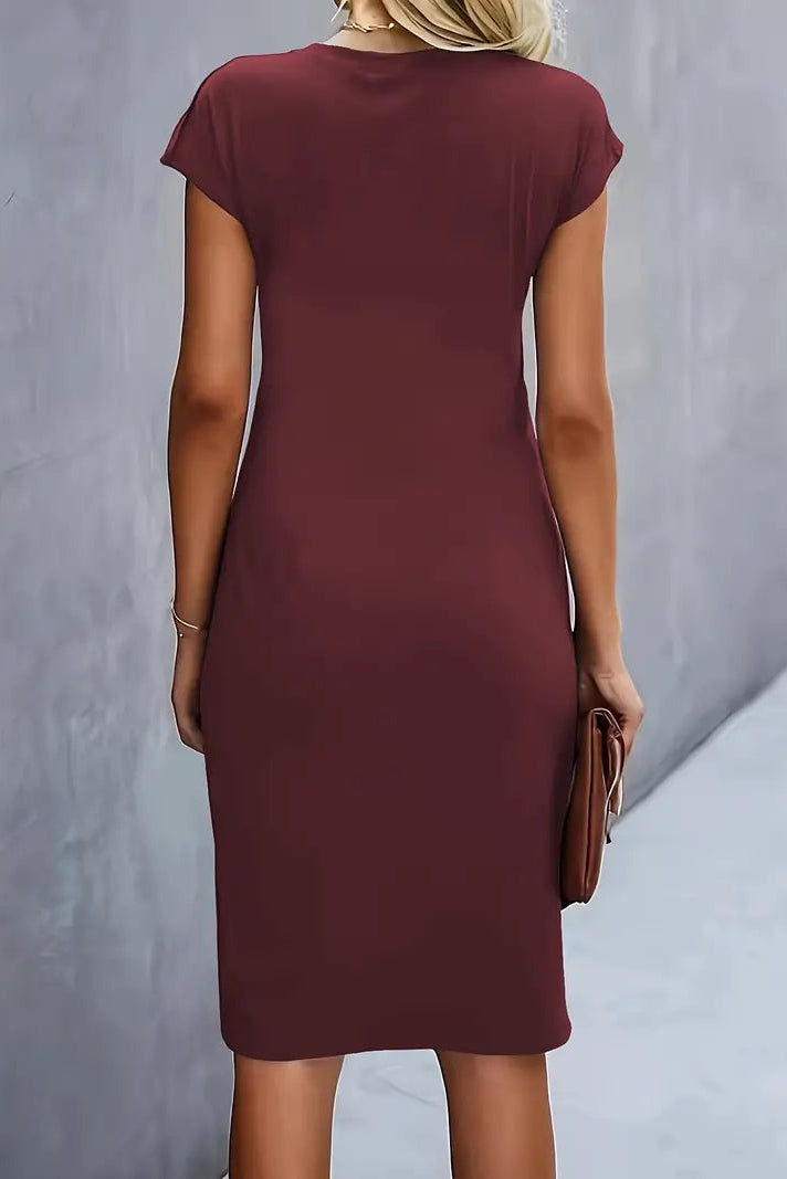 WOMEN’S PROM DRESS | RUCHED MIDI EVENING OUTFIT