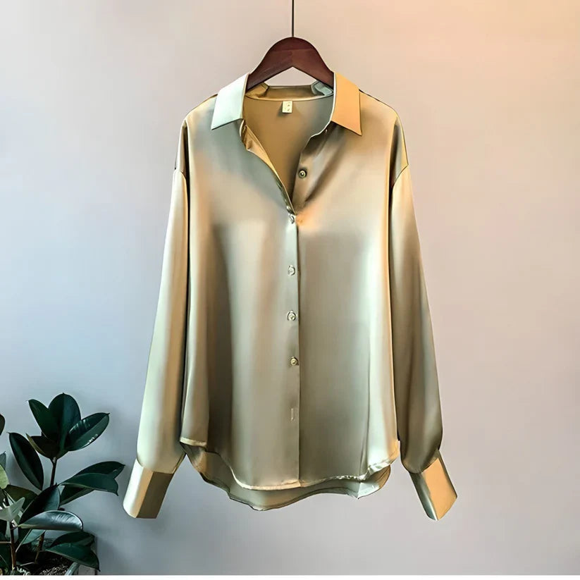 MIDNIGHT ELEGANCE | SATIN BUTTON-UP BLOUSE