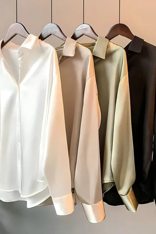 MIDNIGHT ELEGANCE | SATIN BUTTON-UP BLOUSE