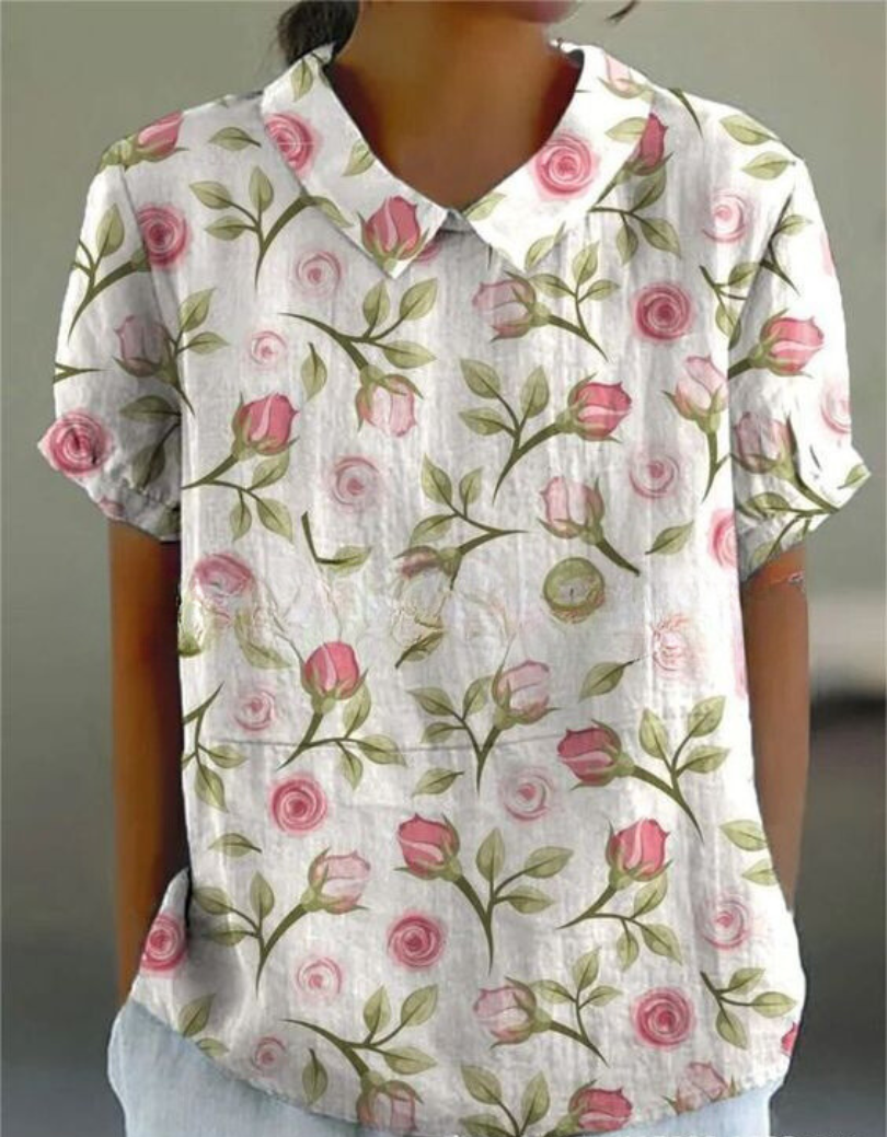 BOTANICAL CHARM | GREEN LINEN BLOUSE WITH FLORAL EMBROIDERY