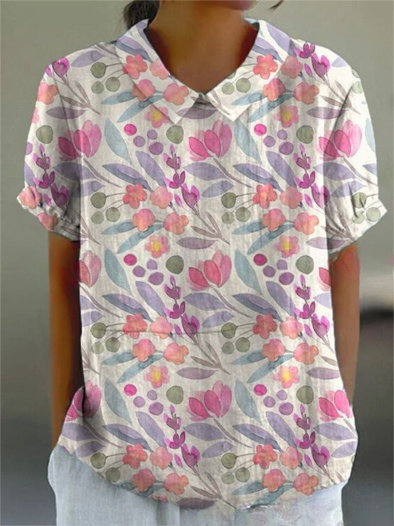 BOTANICAL CHARM | GREEN LINEN BLOUSE WITH FLORAL EMBROIDERY