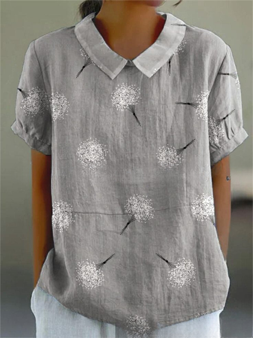 BOTANICAL CHARM | GREEN LINEN BLOUSE WITH FLORAL EMBROIDERY