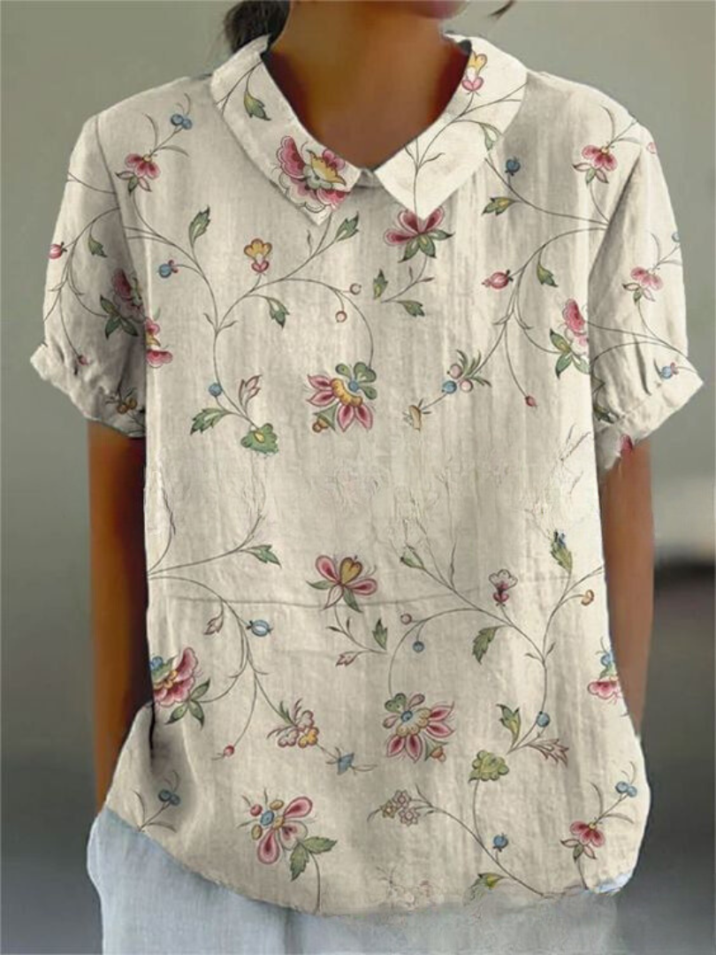 BOTANICAL CHARM | GREEN LINEN BLOUSE WITH FLORAL EMBROIDERY