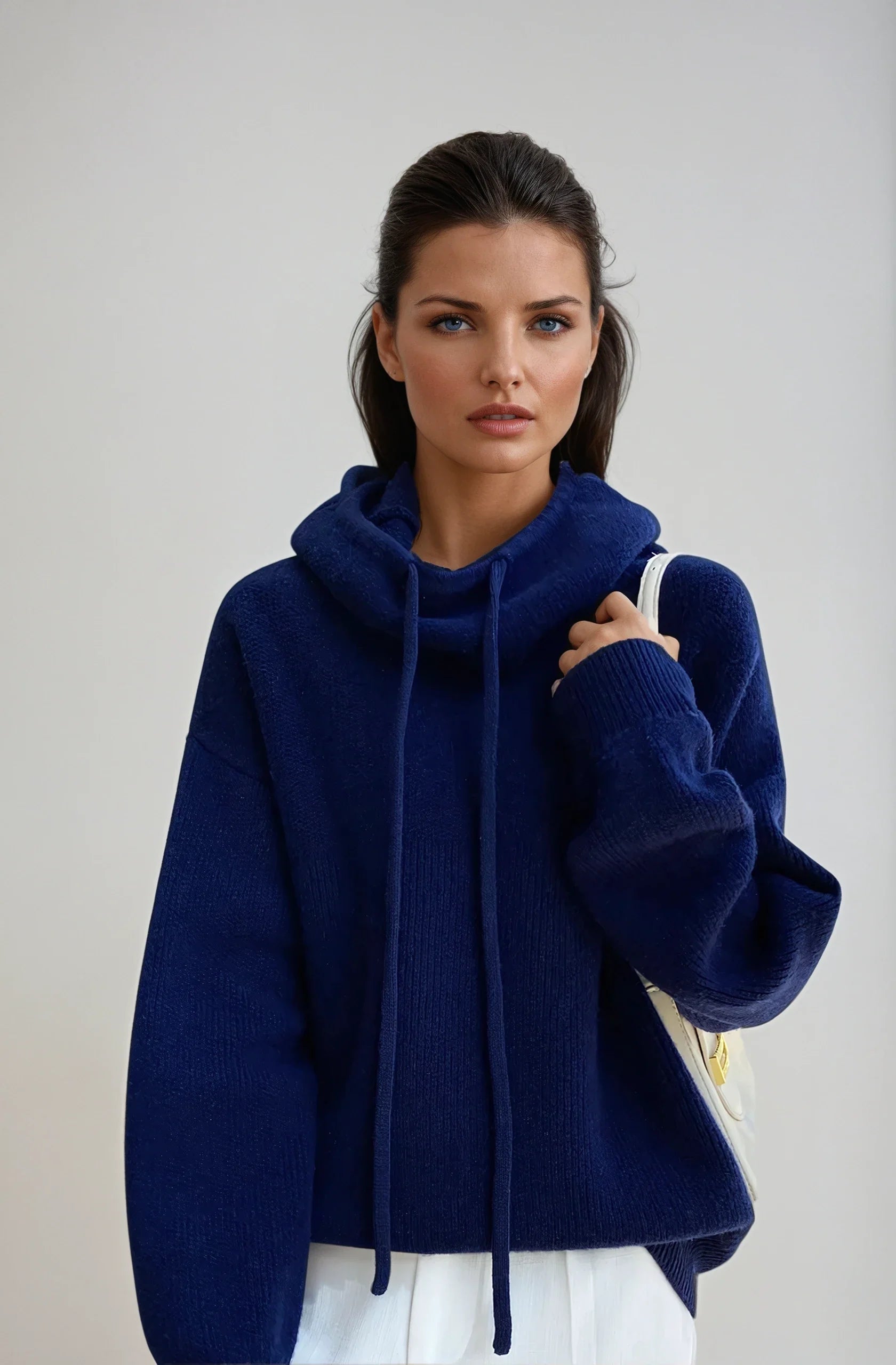 KNITTED HOODED TURTLENECK SWEATER