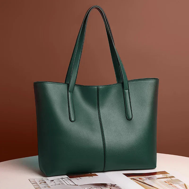 HANDBAG | CLASSIC LEATHER TOTE BAG WITH LONG STRAPS