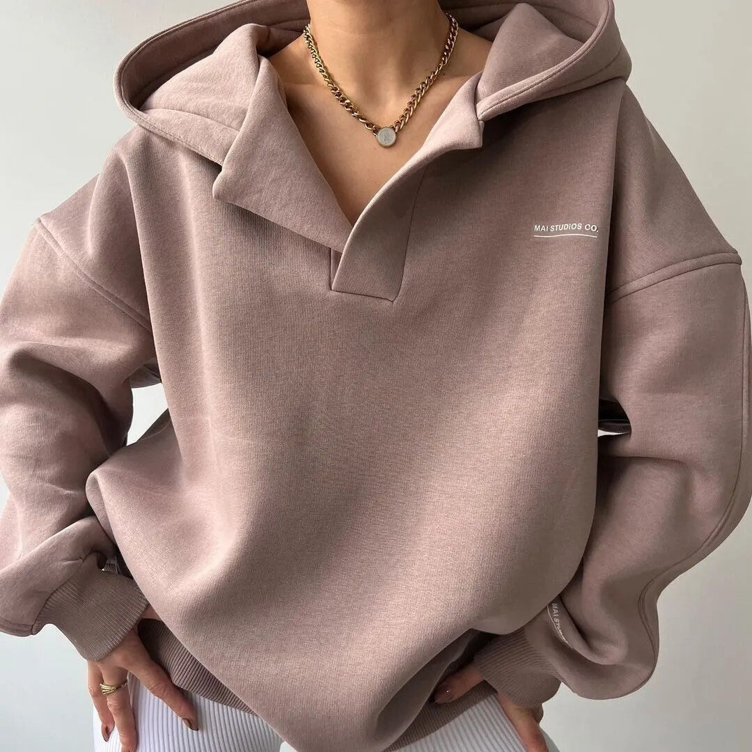 OVERSIZED V-NECK HOODED SWEATSHIRT