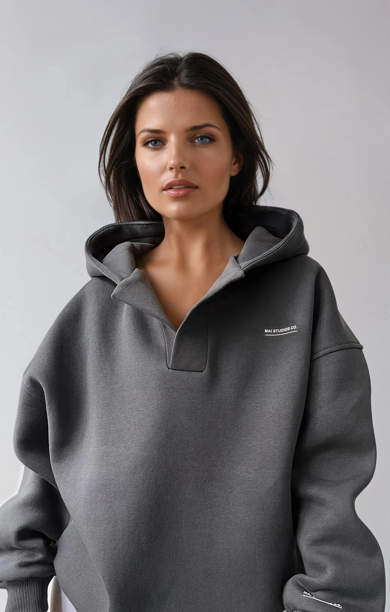 OVERSIZED V-NECK HOODED SWEATSHIRT