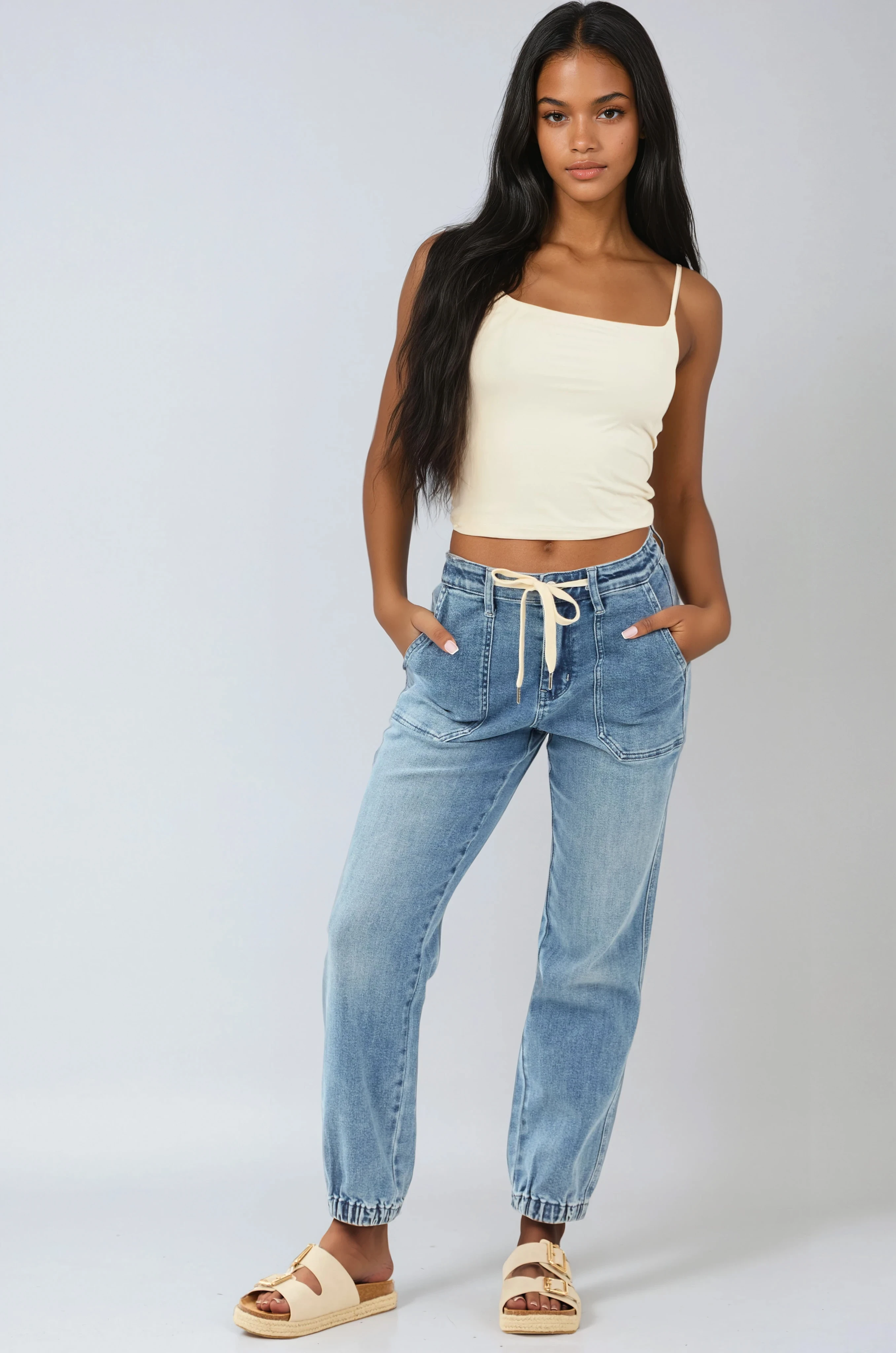 WOMEN'S DENIM JOGGER JEANS | DRAWSTRING WAIST