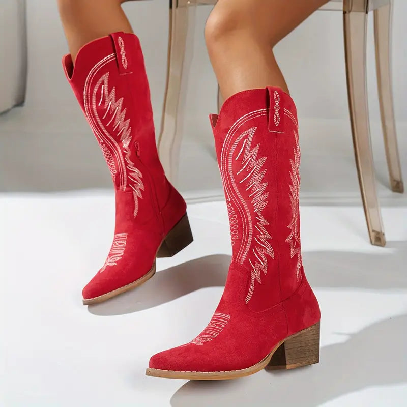 WOMEN’S WESTERN BOOTS | STITCHED MID-HEEL COWBOY STYLE