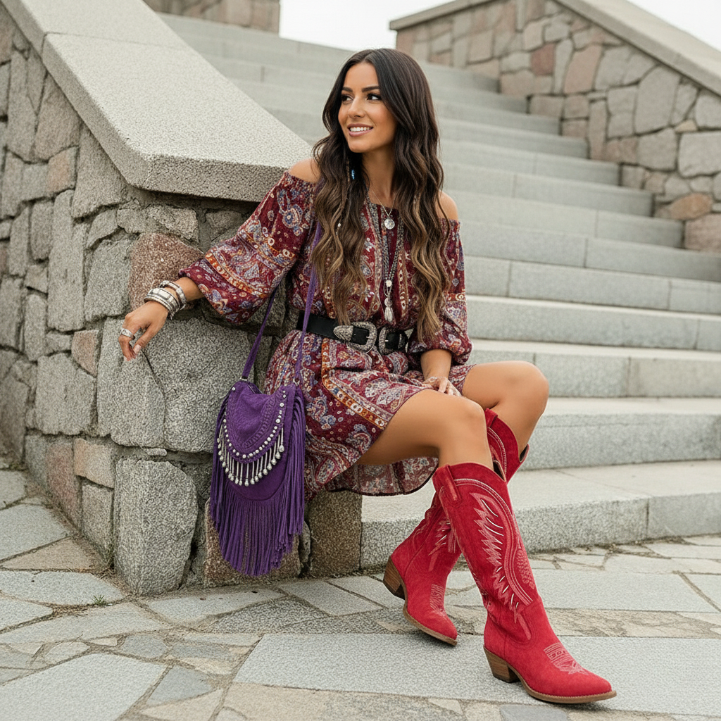 WOMEN’S WESTERN BOOTS | STITCHED MID-HEEL COWBOY STYLE