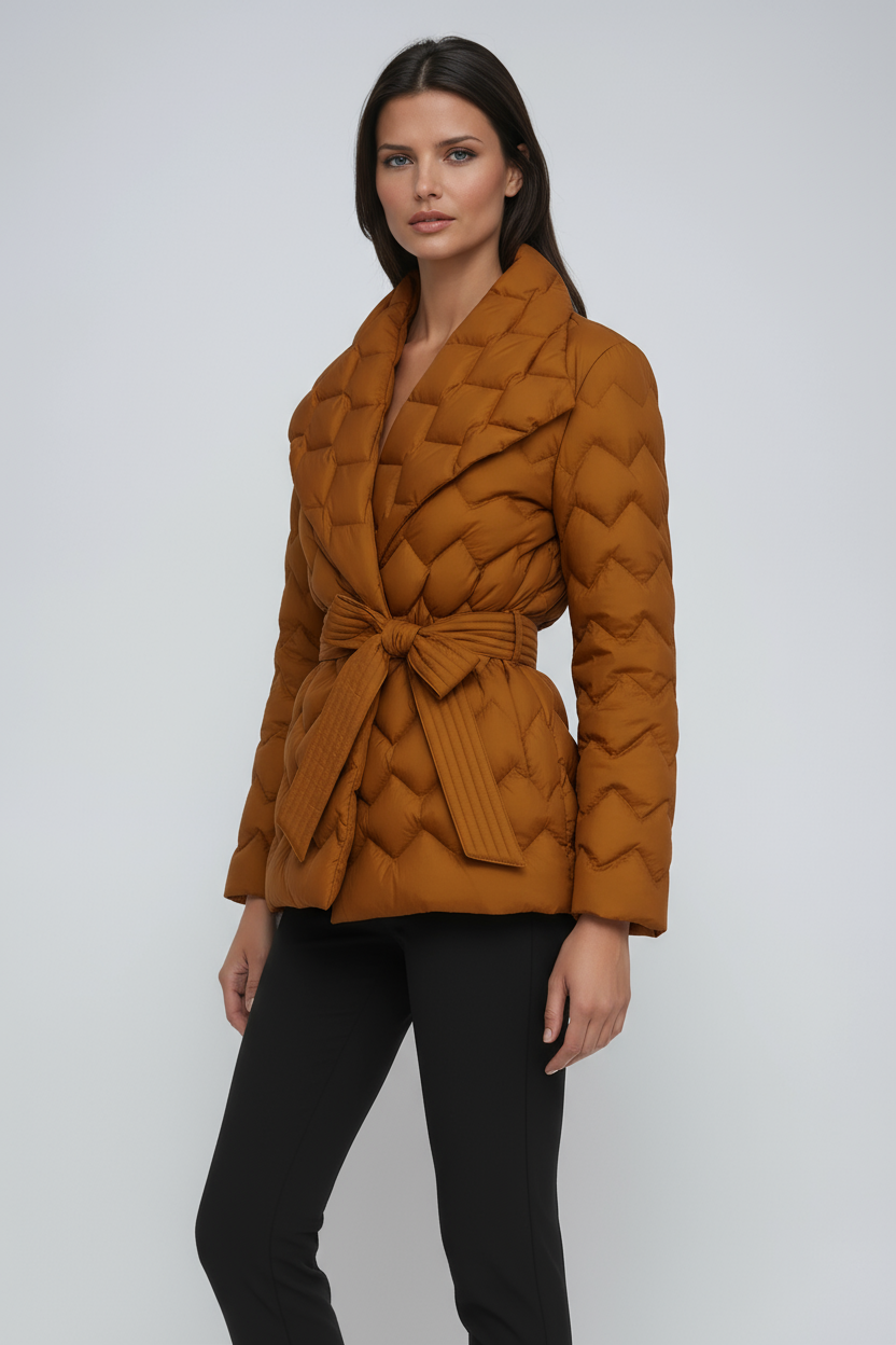 WOMEN’S PUFFER JACKET | BLACK QUILTED BELTED COAT