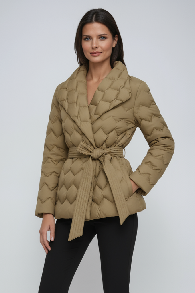 WOMEN’S PUFFER JACKET | BLACK QUILTED BELTED COAT
