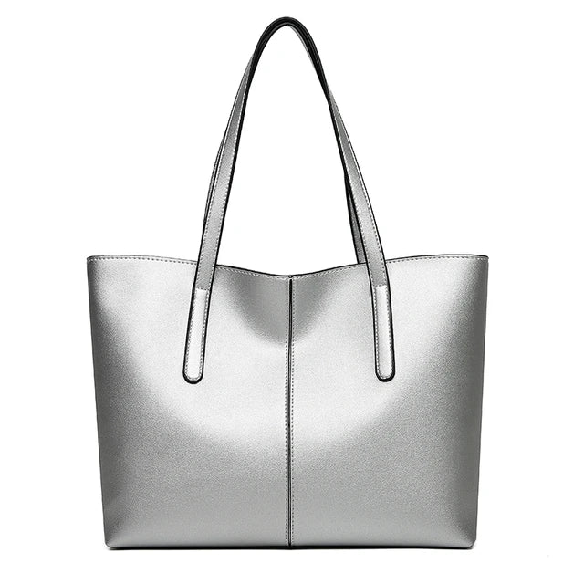 HANDBAG | CLASSIC LEATHER TOTE BAG WITH LONG STRAPS