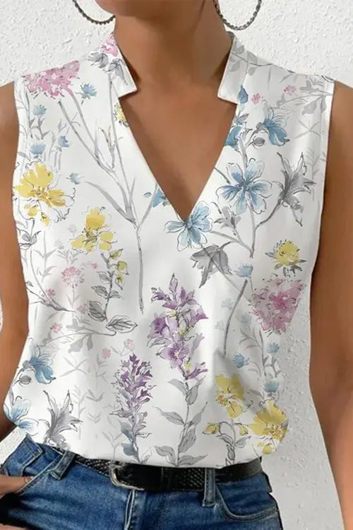WOMEN’S V-NECK BLOUSE | CASUAL SLEEVELESS TOP