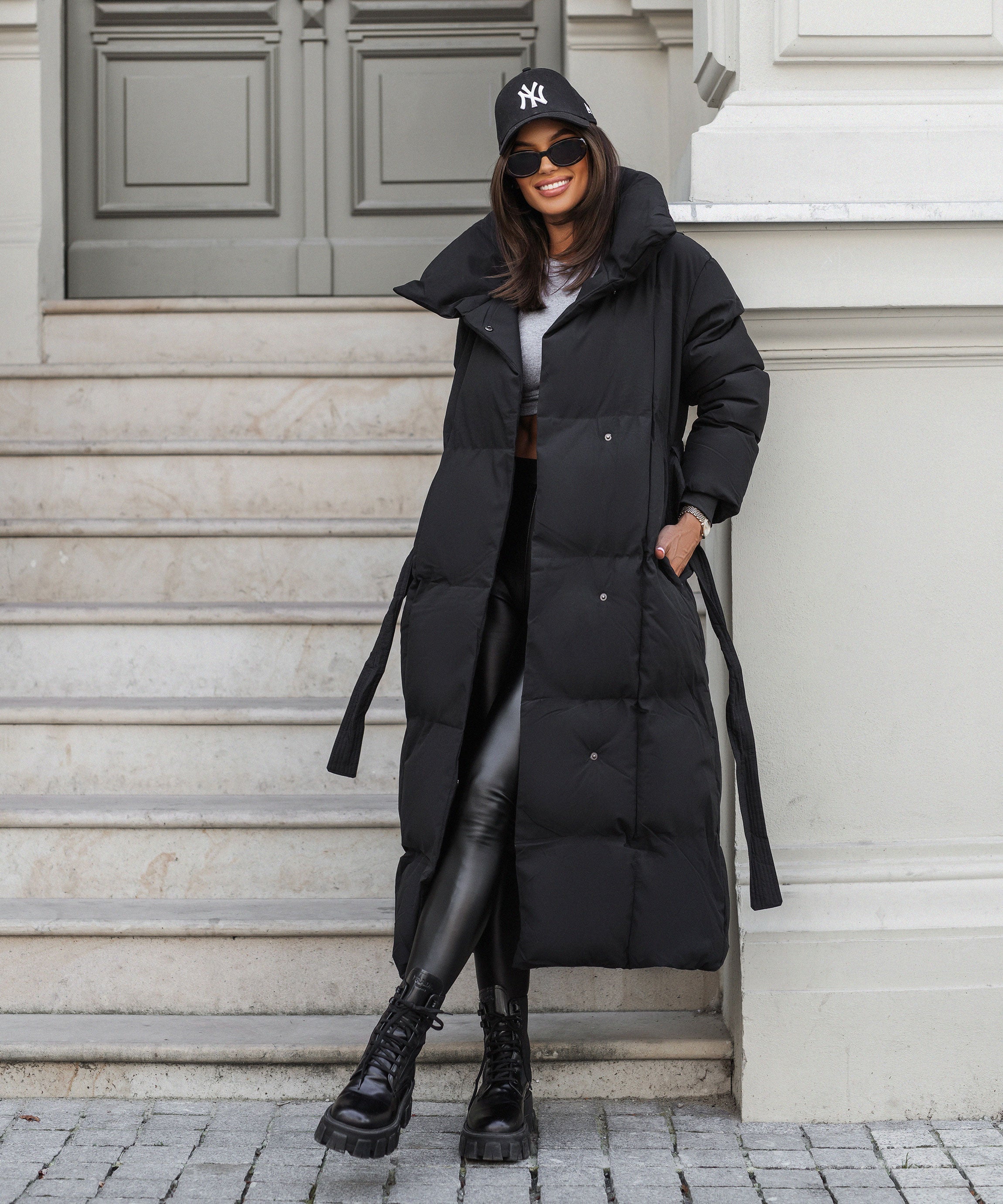 WOMEN’S LONG PUFFER COAT | BLACK MAXI BELTED WINTER JACKET