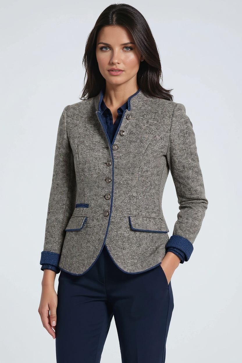 ELEGANT WOOL BLEND STAND COLLAR BLAZER