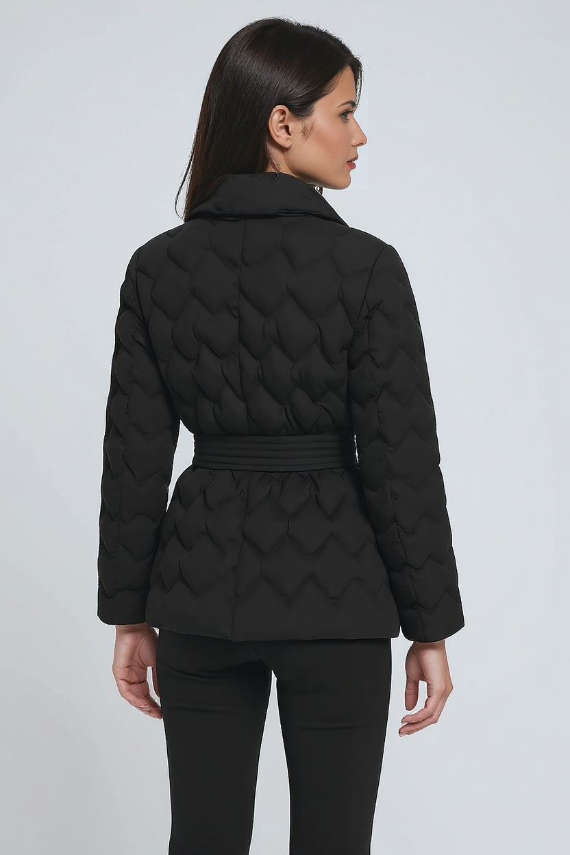 WOMEN’S PUFFER JACKET | BLACK QUILTED BELTED COAT