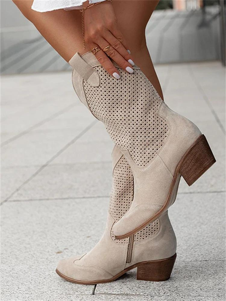 BOOTS | WESTERN COWBOY BOOTS WITH BLOCK HEEL AND CUT-OUT DESIGN