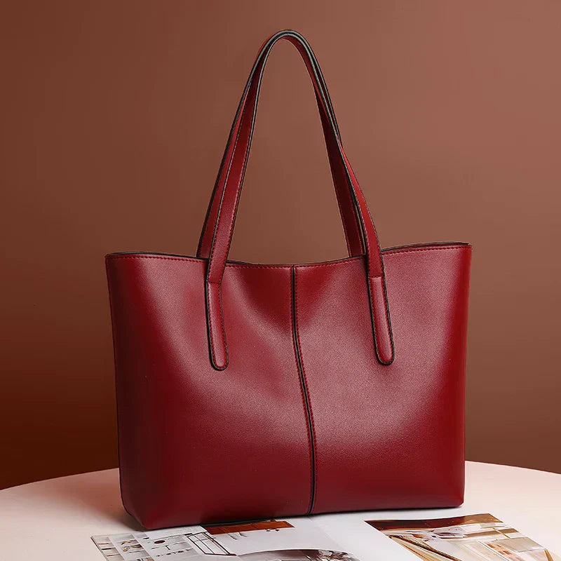 HANDBAG | CLASSIC LEATHER TOTE BAG WITH LONG STRAPS