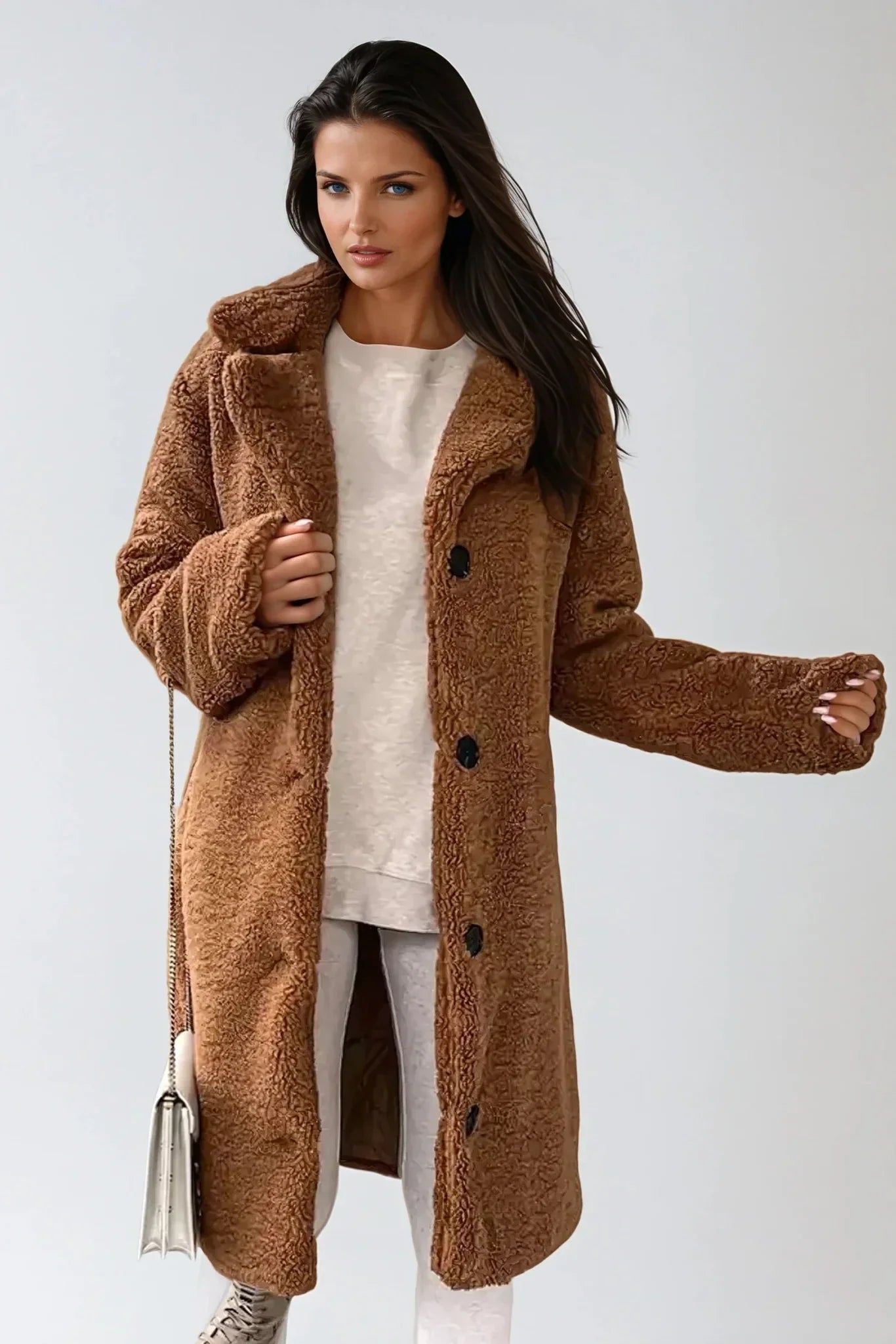 TEDDY COAT | LONG FAUX FUR BUTTON JACKET