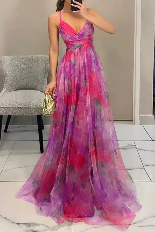 WEDDING GUEST DRESS | FLORAL MAXI WITH PLEATED SKIRT