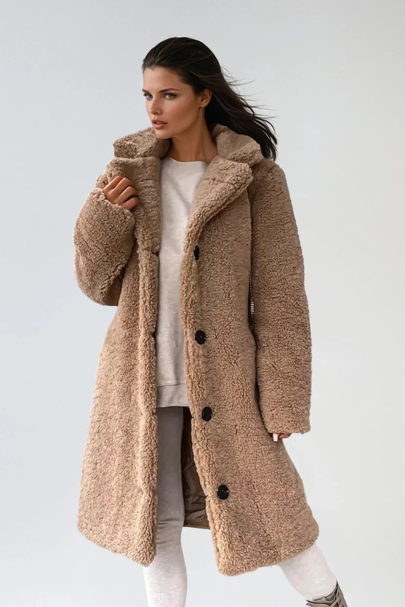 TEDDY COAT | LONG FAUX FUR BUTTON JACKET