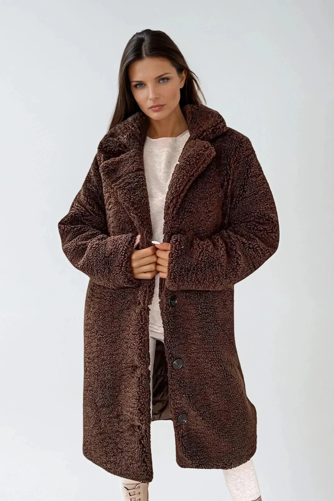 TEDDY COAT | LONG FAUX FUR BUTTON JACKET