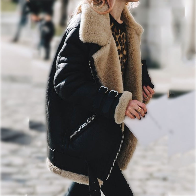 WOMEN'S WOOL AVIATOR JACKET WITH BUCKLES
