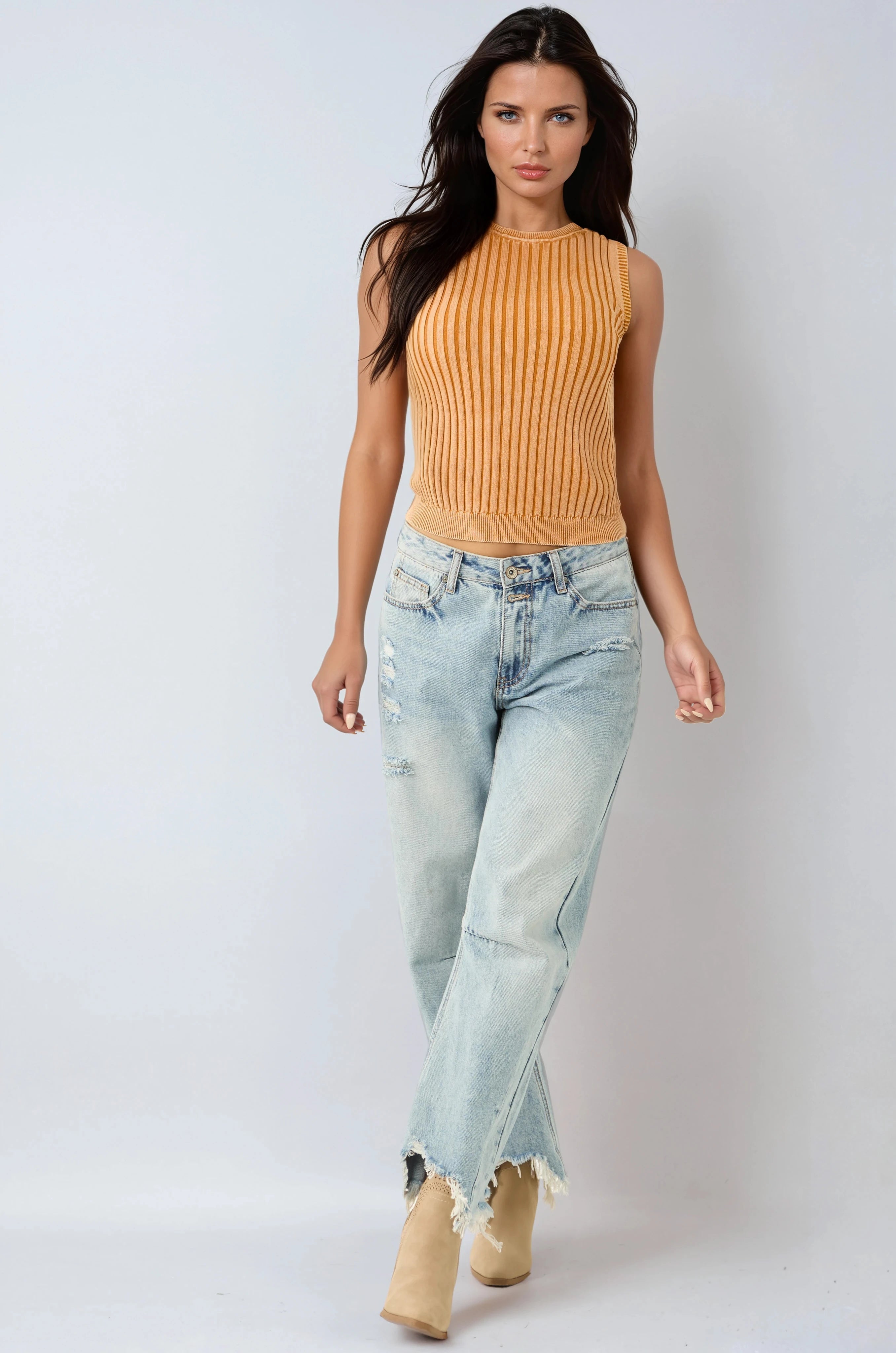 WOMEN’S WIDE LEG JEANS | DISTRESSED FRAYED HEM