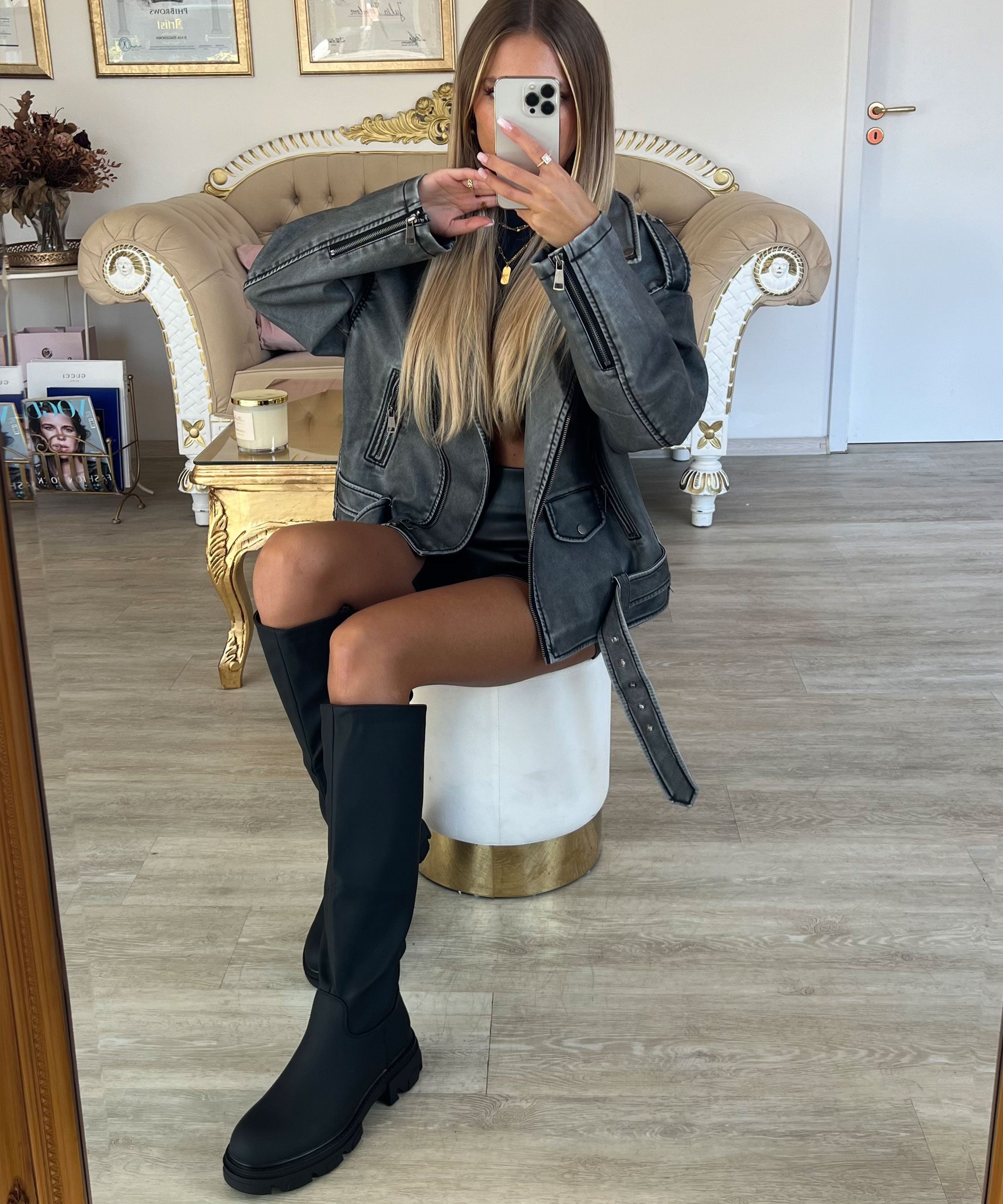 KNEE HIGH BOOTS | CHUNKY SOLE LEATHER LOOK BOOTS