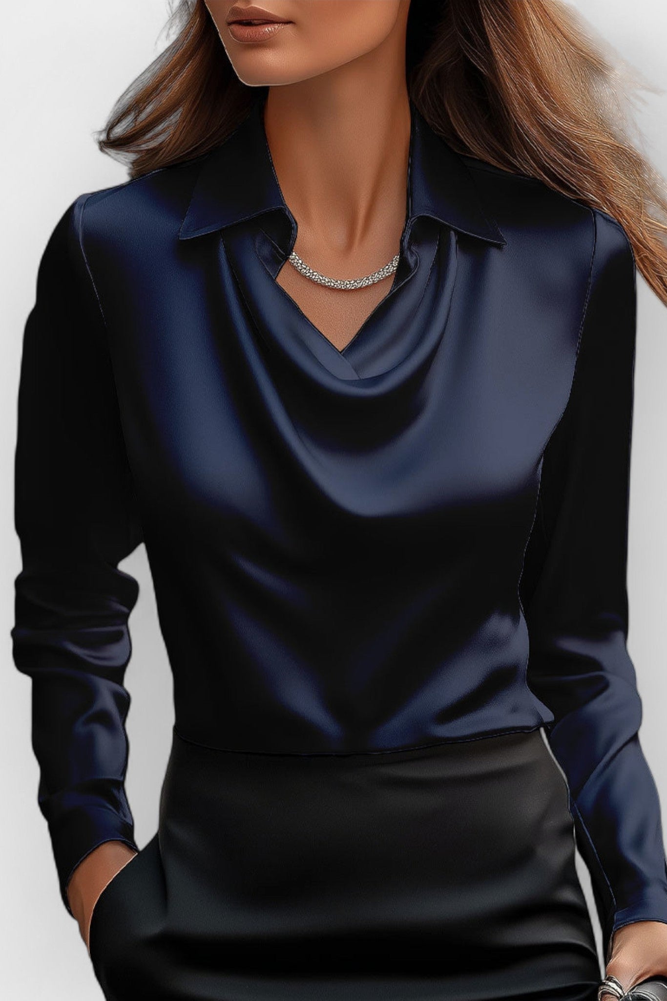 WOMEN’S OFFICE BLOUSE | DRAPE NECK LONG SLEEVE TOP