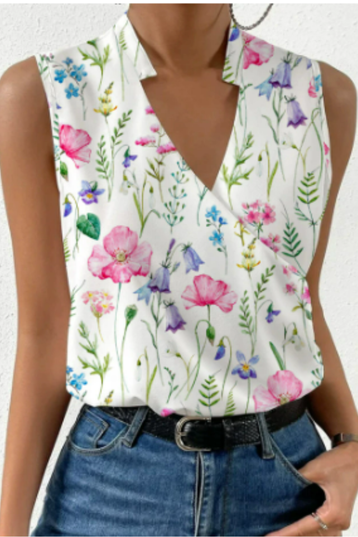 WOMEN’S V-NECK BLOUSE | CASUAL SLEEVELESS TOP