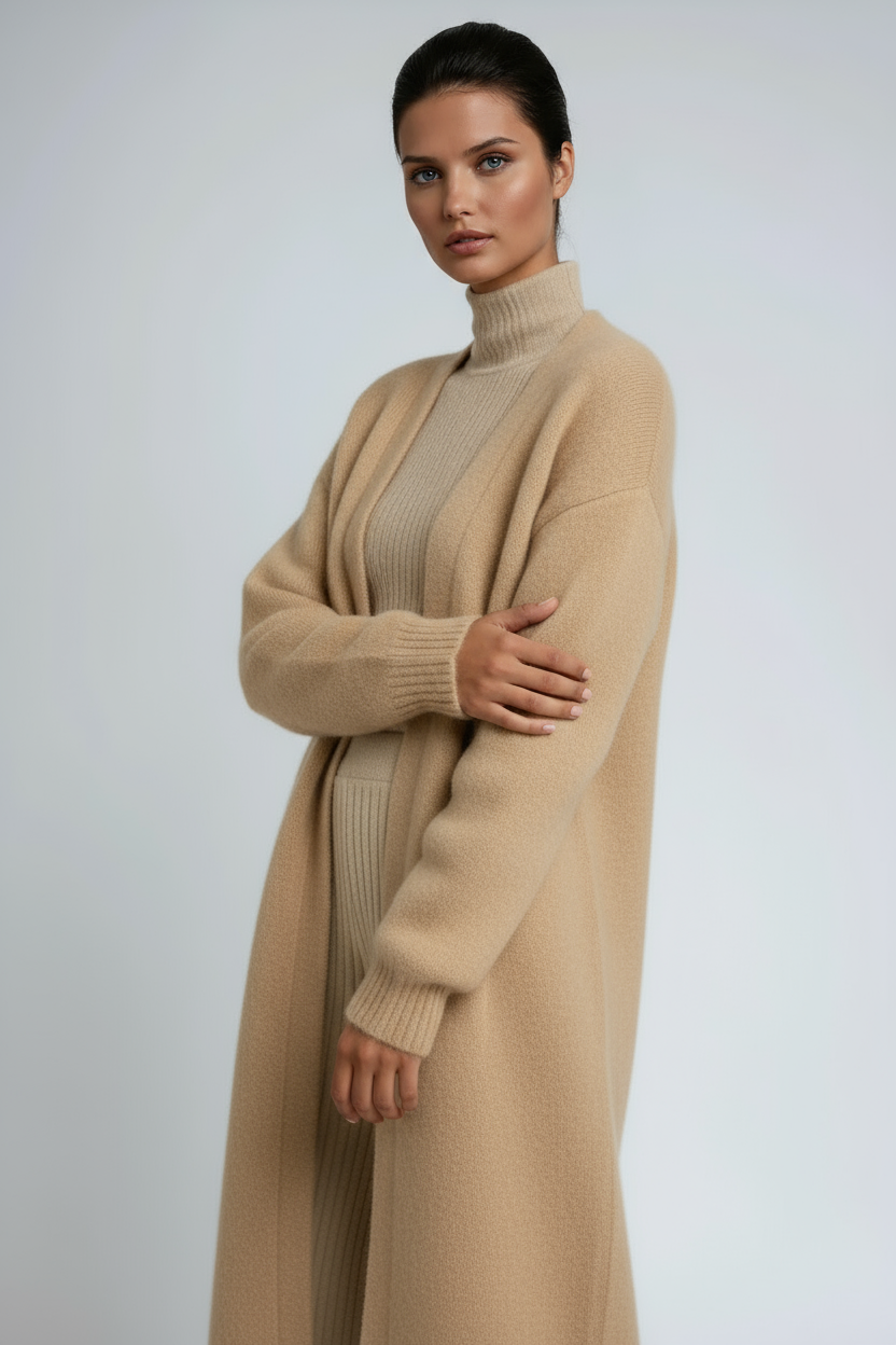 LONG WOOL CARDIGAN – OPEN FRONT COAT