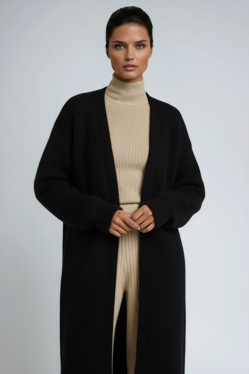LONG WOOL CARDIGAN – OPEN FRONT COAT