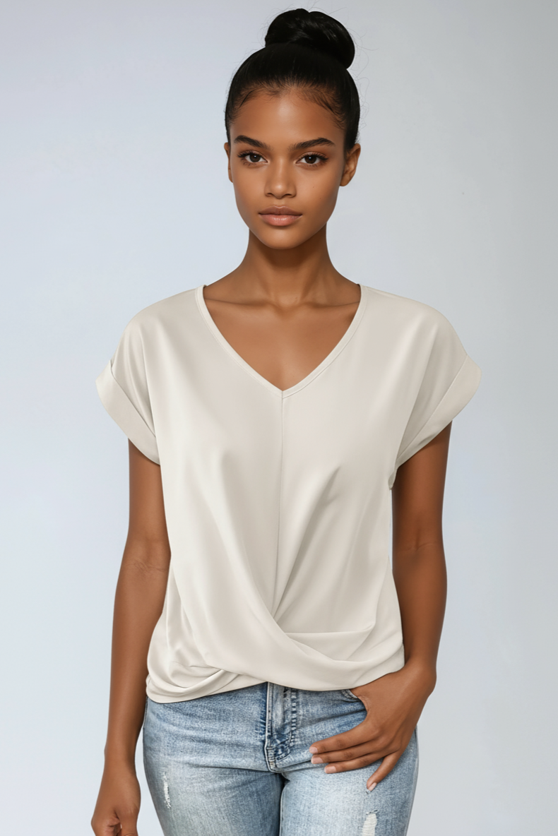 URBAN ELEGANCE | BLACK SATIN V-NECK BLOUSE
