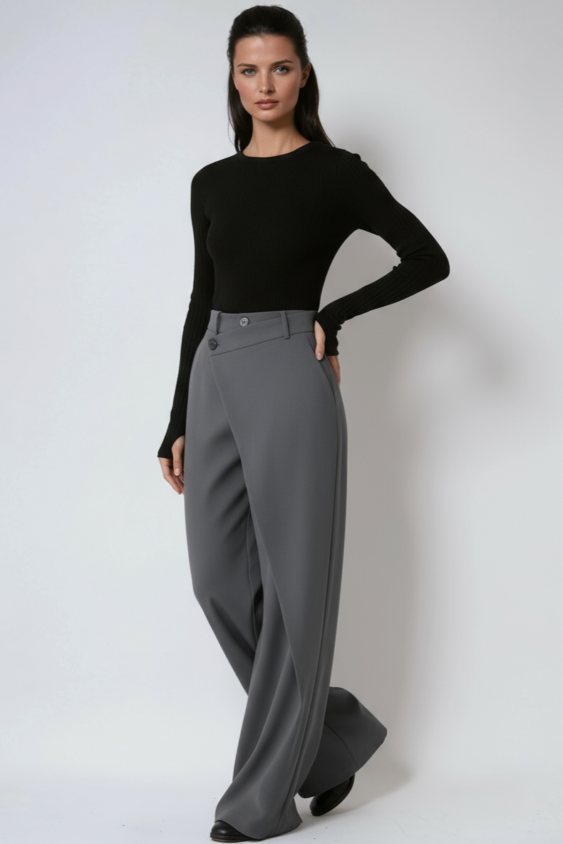 MODERN ELEGANCE | ASYMMETRIC HIGH WAIST WIDE LEG TROUSERS