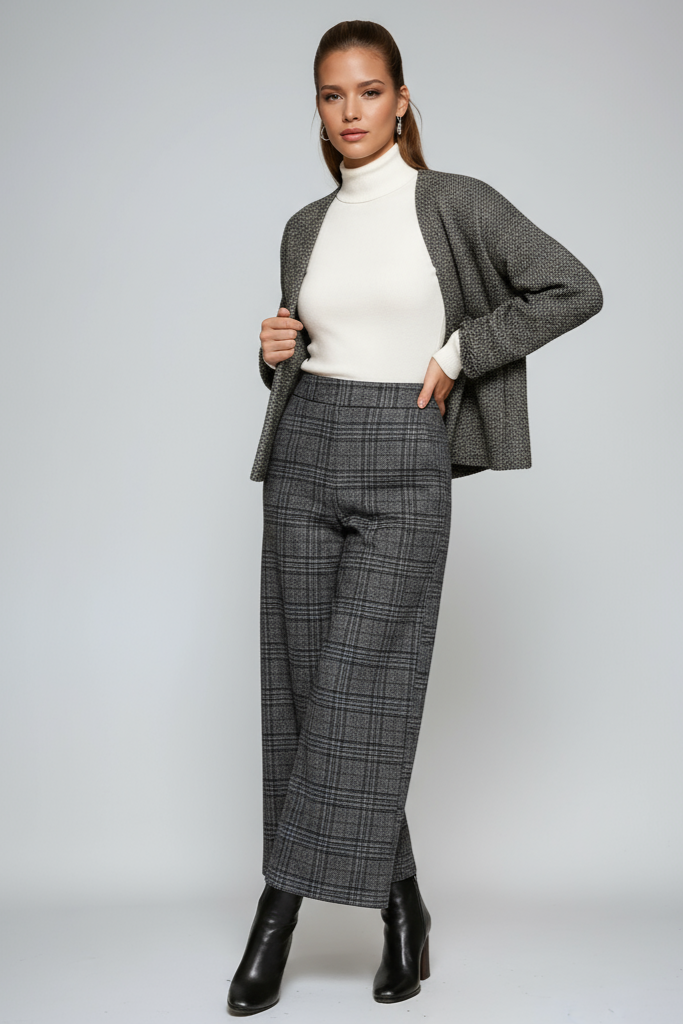 URBAN ELEGANCE | BELTED WIDE LEG CROPPED TROUSERS WITH CHECK PATTERN