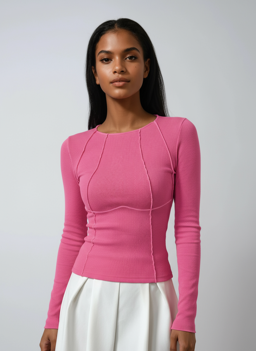 SCULPTED LINES | FITTED RIBBED LONG SLEEVE TOP