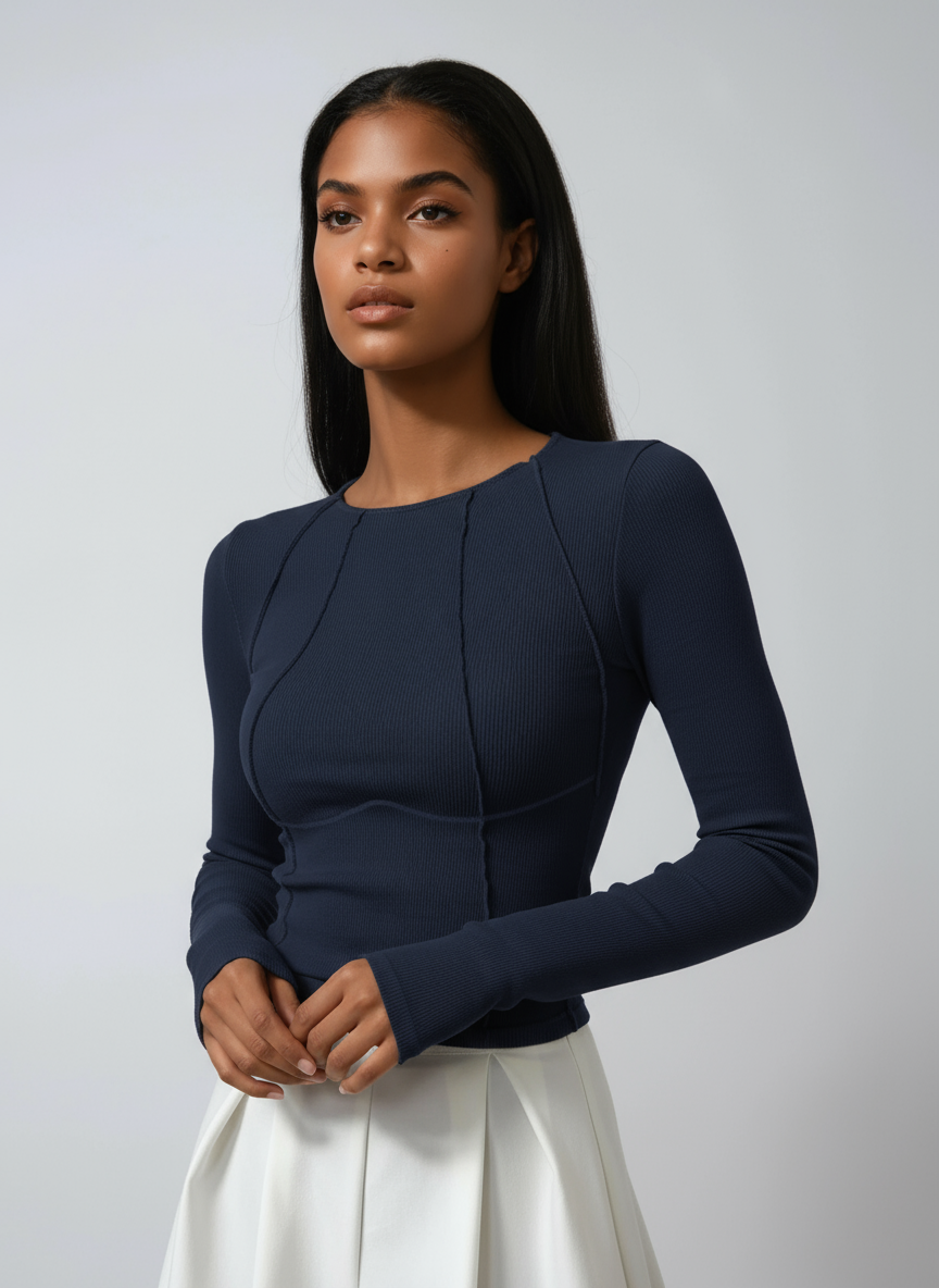 SCULPTED LINES | FITTED RIBBED LONG SLEEVE TOP