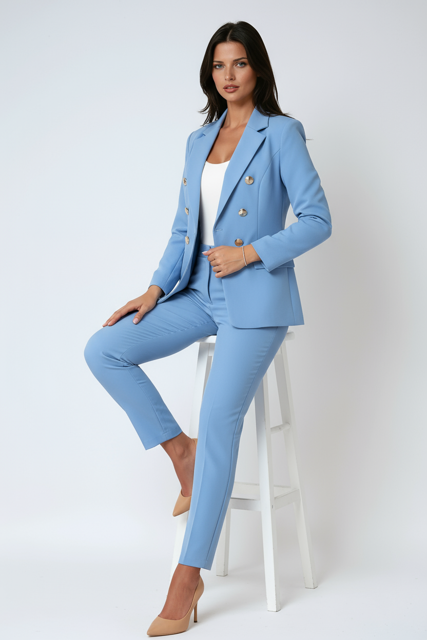 DOUBLE-BREASTED BLAZER SUIT SET