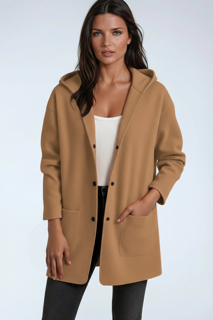 HOODED COAT | WOOL BLEND MID LENGTH JACKET