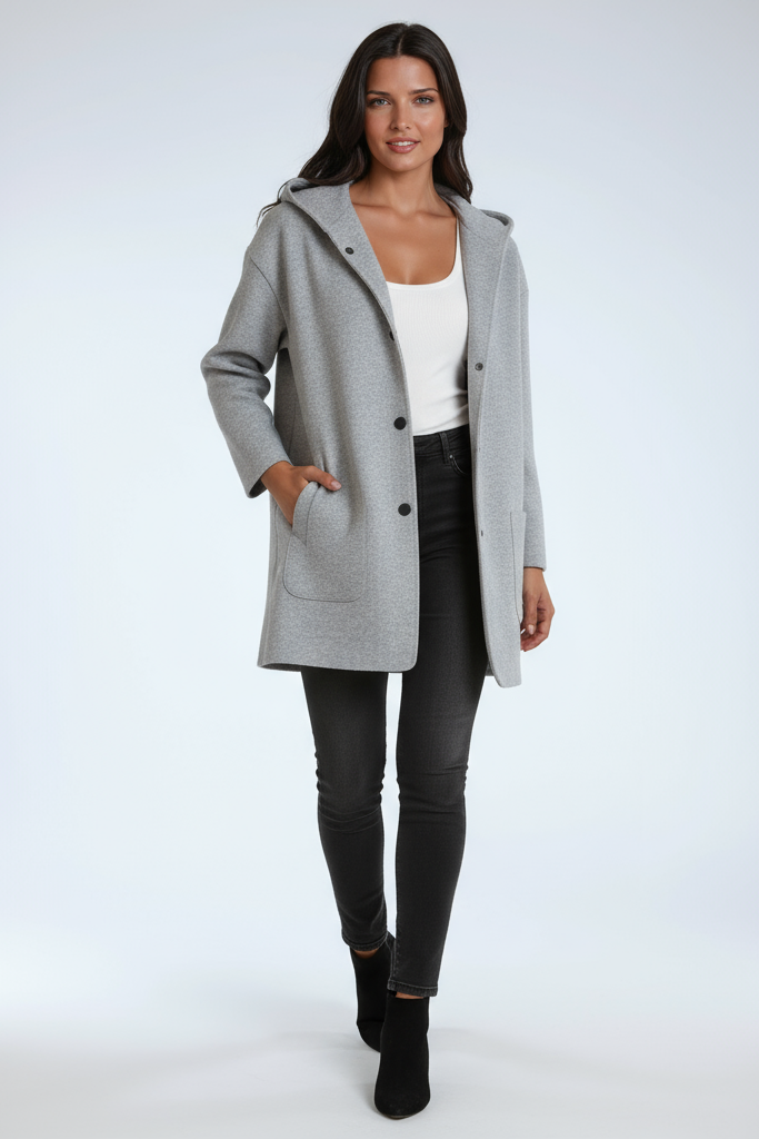 HOODED COAT | WOOL BLEND MID LENGTH JACKET