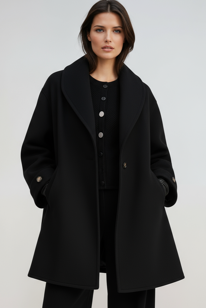 WOOL COAT | OVERSIZED SWING JACKET WITH WIDE COLLAR