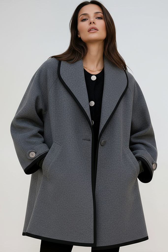 WOOL COAT | OVERSIZED SWING JACKET WITH WIDE COLLAR