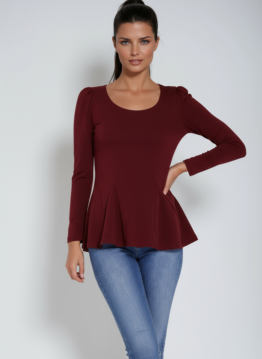 ELEGANT FLOW | LONG SLEEVE PEPLUM TOP