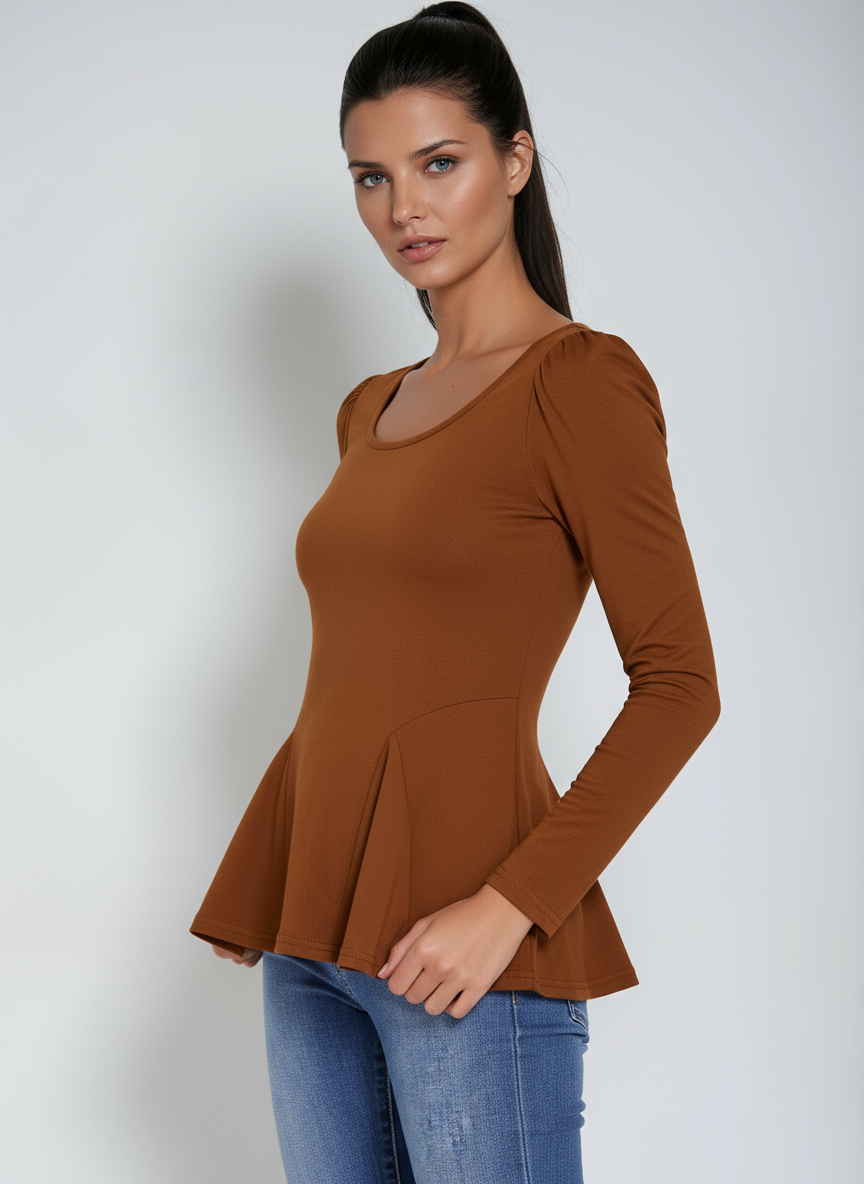 ELEGANT FLOW | LONG SLEEVE PEPLUM TOP