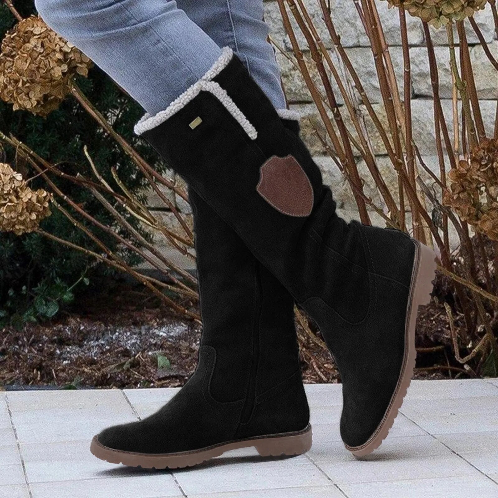 KNEE HIGH BOOTS | SUEDE LOOK WINTER BOOTS WITH FUR LINING
